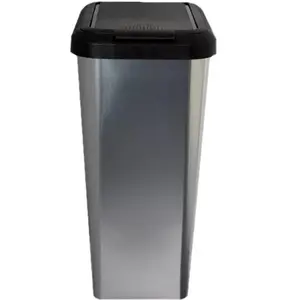 45 Liter Silver IML Touch & Lift Rectangle Swing Kitchen Waste Rubbish Recycle Bin with Unique Lid Mechanism and Durable Plastic Resin Construction