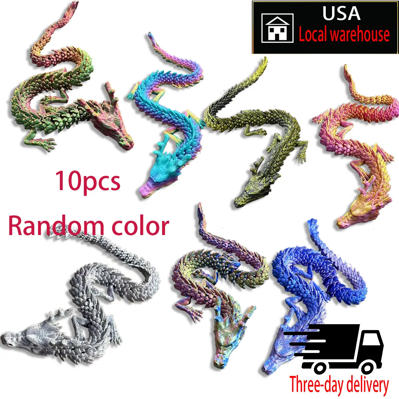 10-Piece 11.81in Large 3D Printed Movable Chinese Dragon Figurine Set, Multi-Joint Ornaments, Home Decor Statues, Room Decor for Fish Tank Landscape, Gifts for Him by summerwins,summerwins