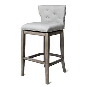 Maven Lane Hugo Tufted-Back Kitchen Swivel Stool, Reclaimed Oak, Bar Height