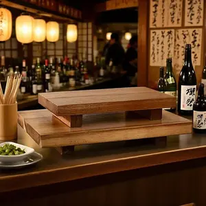 Premium Rosewood Japanese Sushi Plates Set of 2, Rectangular Real Wood Pedestal Platter Serving Dishes, Multi-Functional Trays for Fish, Cake, Snacks, Fruits, Drinks, Salad Serving Plates