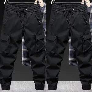 Army Green Overalls Men's Spring and Autumn Fashion Brand Loose Tappered Outdoor Mountaineering Tactical Pants Men's American Casual Pants Cotton Fabric Grey Menswear Pocket Belt Black Decoration Long Mid