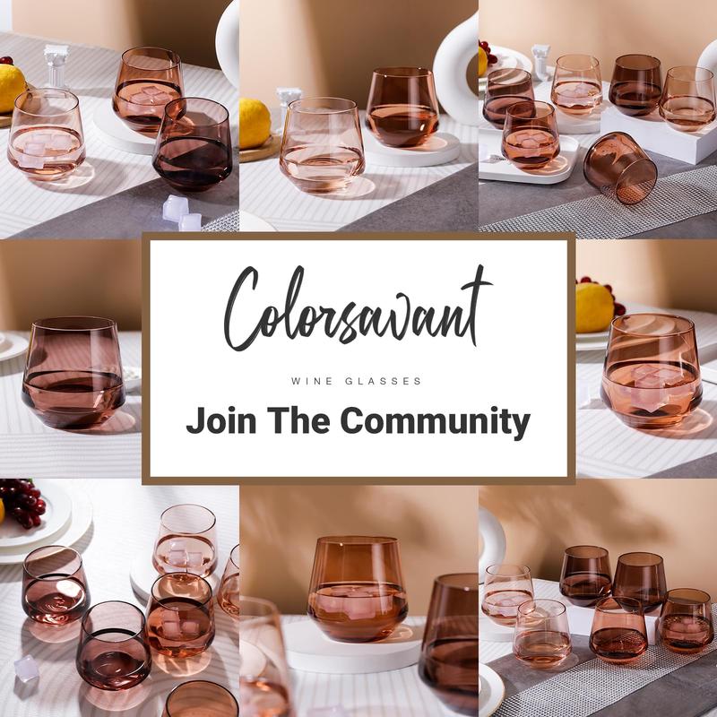 Venus Stemless Wine Glasses Set 6-14oz Amber Colored Wine Glasses Stemless, Brown Wine Glasses Set， otezla tumbler Drinkware