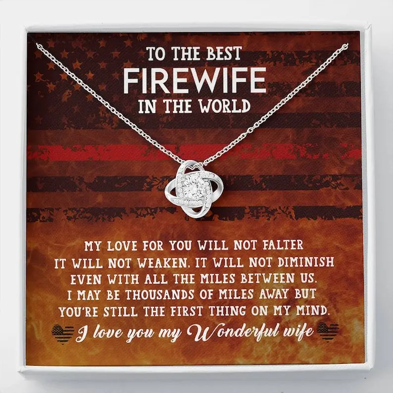 Gift for Firefighter Wife, To The Best Firewife Love Knot Necklace, Fireman Wife Gift, Firefighter Wife Jewelry Gift for Her from Husband