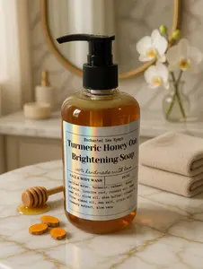 Turmeric Honey Oatmeal Brightening Liquid Soap – Face & Body Wash – Natural Skin Soothing Cleanser – Hydrating Handmade Body Wash