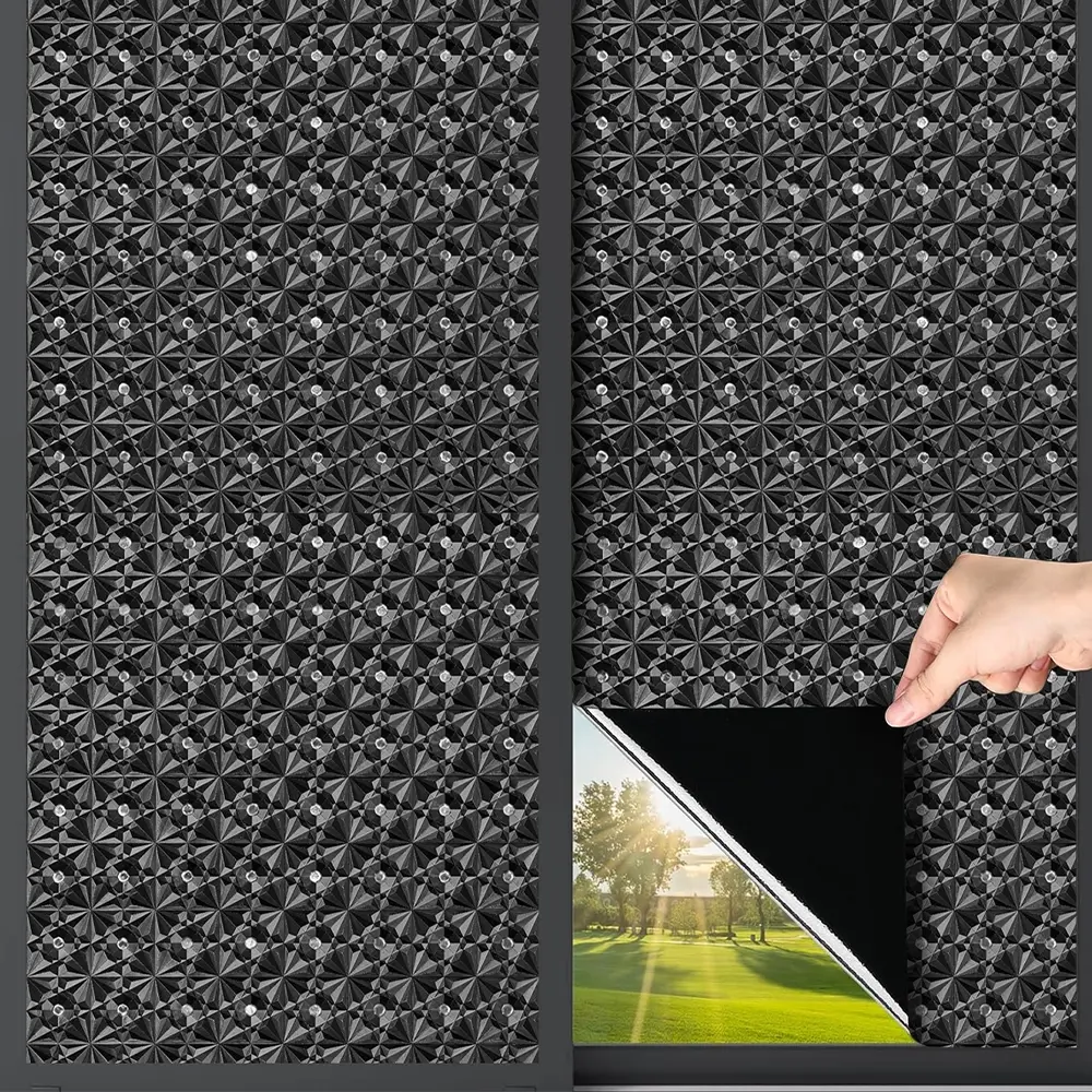 Blackout Window Film Removable Privacy Glass Sticker, Window Privacy Films, UV Protection & Heat Insulation, Window Heat Blocker, Static Cling for Doors Windows Decoration