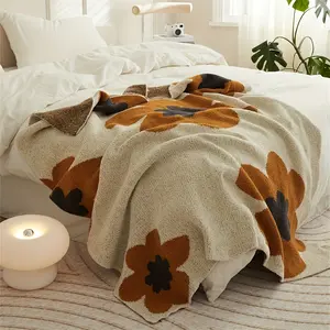 1pc Nordic Flower Pattern Knitted Blanket, Air Conditioning Blanket Warm Cozy Soft Throw Blanket For Couch Bed Sofa