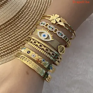 Evil Eye Bracelet Vintage Oil Dripping Stainless Steel Light Luxury Stylish Daily Wear Wrist Accessory For Women