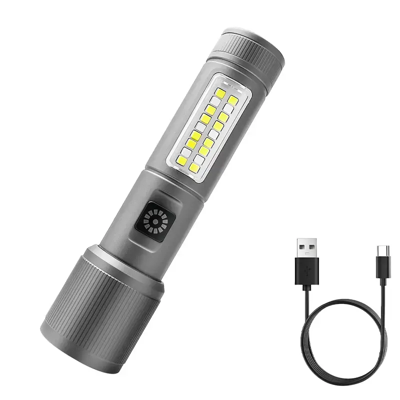 High-Brightness Handheld Torch with Adjustable Zoom Lens, Compact Portable Design, 6 Modes and Red Safety Light for Emergencies, Led Light, Camping, Hiking, Rechargeable Usb, Led Lights, Emergency Aid