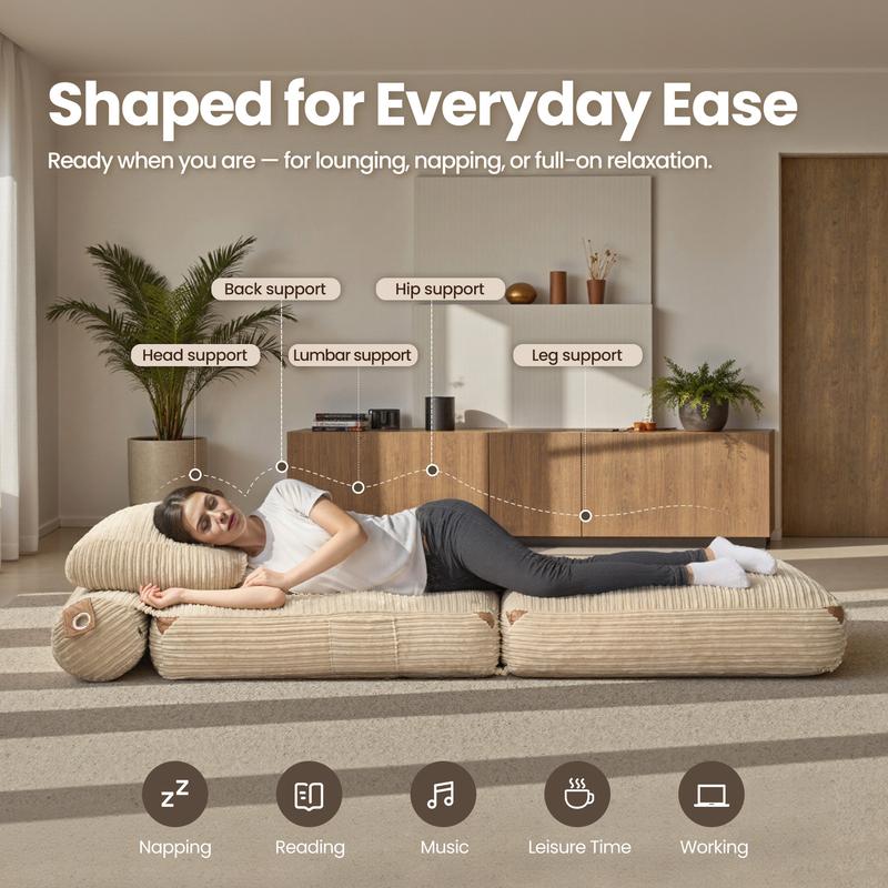 【Jumpstart Sale】Ovios Convertible 3 in 1 Folding Sofa Bed 36" W Boneless Chaise Lounge with Pillow & Lumbar Support for Living Room & Bedroom - No Assembly Required