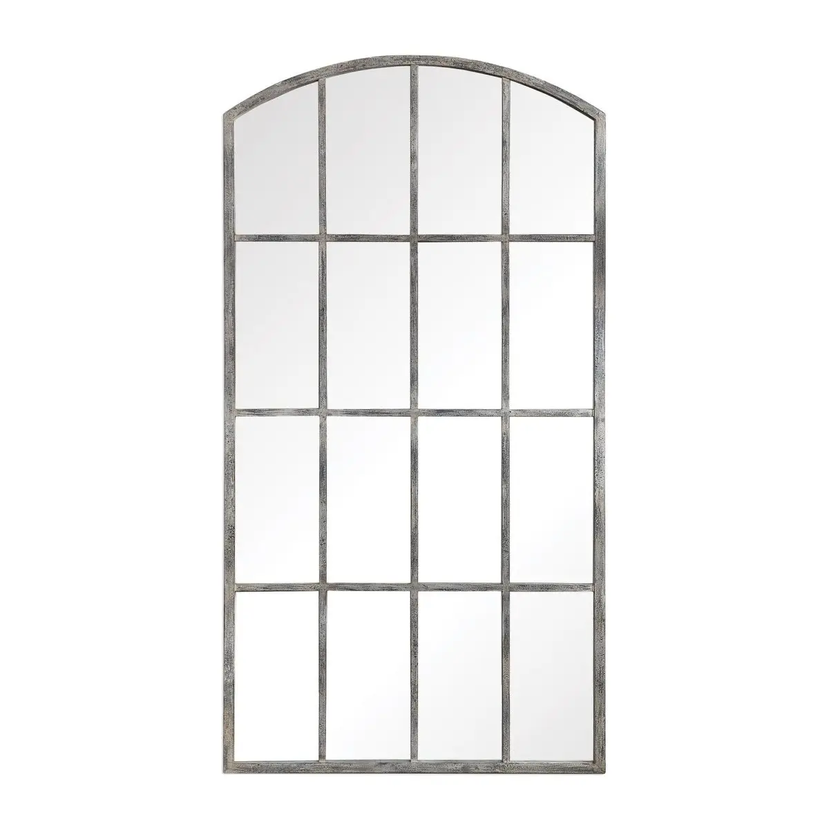Rustic Gray Amie Arched Iron Wall-Mounted Mirror - Hand Forged Iron Frame Decorative Glass Mirror for Contemporary and French Country Style Home Decor