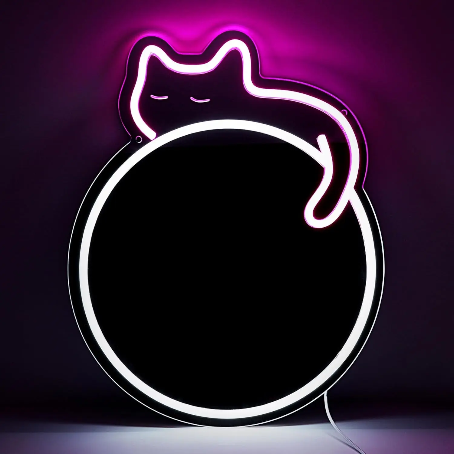 Cat Neon Mirror 16.3" X 13", Anime Kitty Mirror with LED Lights for Bedroom, Girls Room - Best Gifts for Teen Girls, Kids, Birthday, Christmas