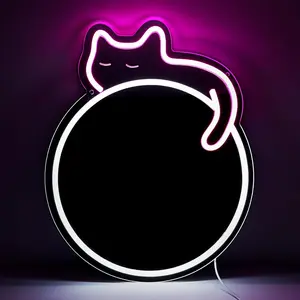 Cat Neon Mirror 16.3" X 13", Anime Kitty Mirror with LED Lights for Bedroom, Girls Room - Best Gifts for Teen Girls, Kids, Birthday, Christmas