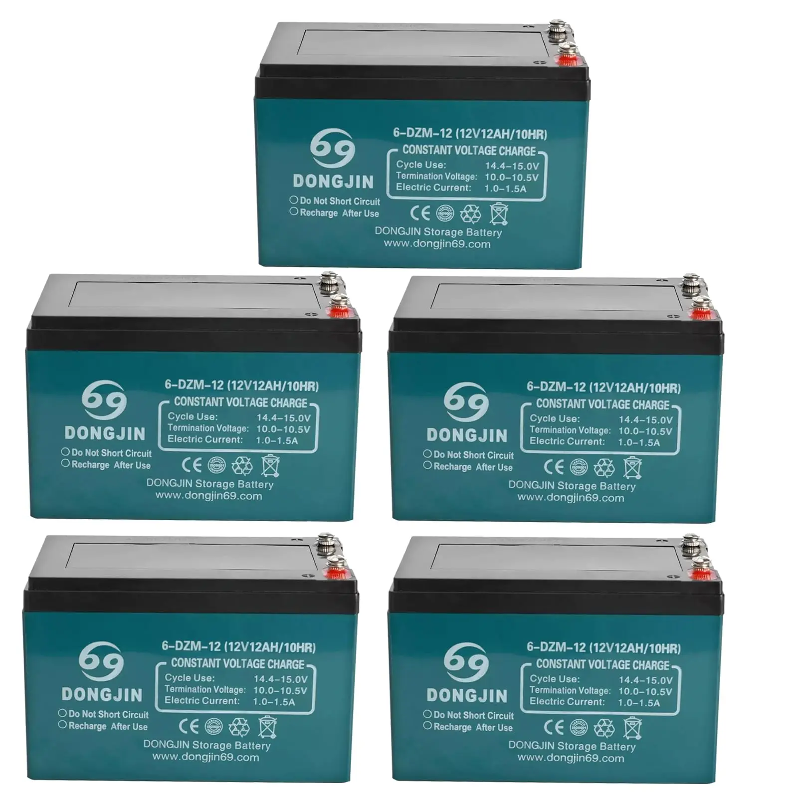 5 Pack Motorcycle Battery 12V 12AH AGM Rechargeable Powersports Battery 6-DZM-12 Sealed Power Supply for Go Kart Karting ATV UTV Drift Trike Golf Cart Quad Buggy Lawn Mower Four Wheeler Scooter Ebike