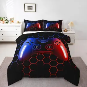Blue and Red Comforter Set,Gaming Bedding Set,Video Game Bedding Comforter Sets,Cool Game Console Bed Set,Game Controller Duvet Insert Soft Lightweight Blanket