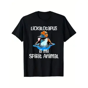 Casual T-shirt Funny Lickalotopus is My Spirit Animal Funny Platypus Humor T-Shirt Comfy Menswear Graphic Graphic Tees Streetwear Crewneck