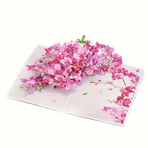 Elegant Orchid Pop-Up Greeting Card with Note and Envelope, Perfect Mother's Day Birthday Wedding Anniversary Party Invitation, Home Decor Gift