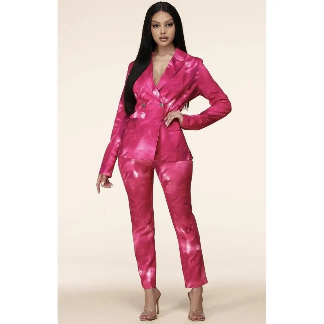 Pink Mix & Match Two Piece Tailored Pant Suit