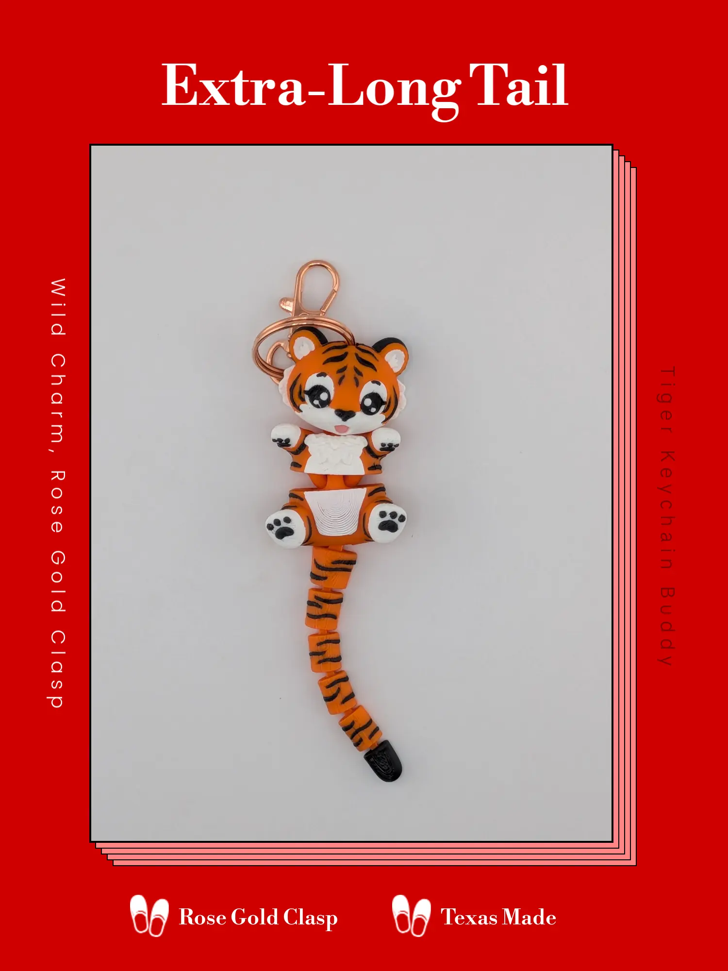 Articulated Tiger Keychain Buddy Flexi Wild Cat Toy Rose Gold Clasp