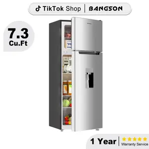 BANGSON 7.3 Cu.Ft Refrigerator with Water Dispenser, 2 Door Refrigerator, ice maker machine, Adjustable Thermostat,Low Noise, Fridge for Office, Kitchen, and Home, Black, Silver