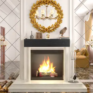 48'' Embossed Fireplace Mantel Western Red Cedar Wall-Mounted & Floating Shelf for Home Decor