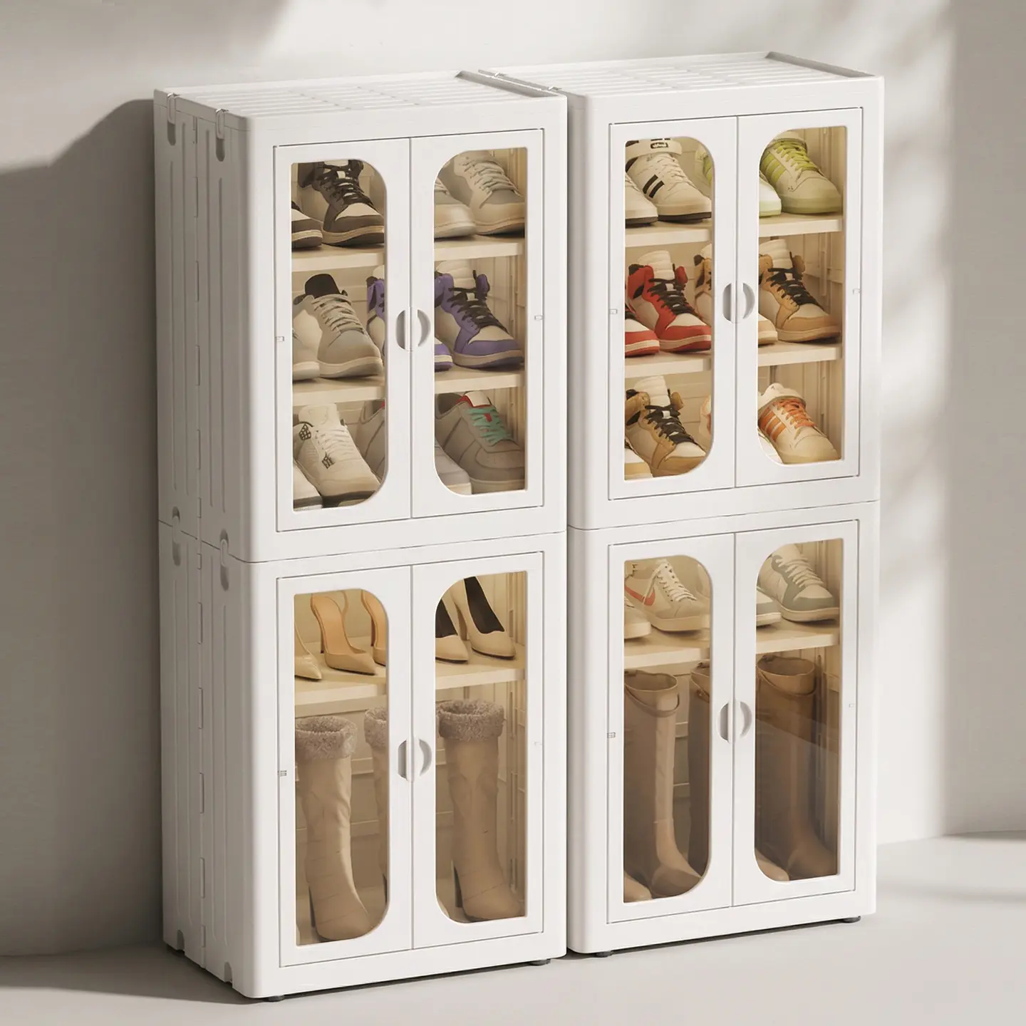 NLDD No Assembly Folding Shoe Cabinet, Magnetic Dustproof PET Shoe Organizer with Adjustable Shelves, Foldable Shoe Storage, Heavy Duty Stable Shoe Rack for Boots & Sneakers, Shoe Box