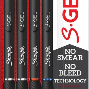 S-Gel Gel Pen Set, White Barrel, 0.7mm Medium Point, Assorted Ink Colors, 4-Count - Office Stationery for Writing, Note-Taking Trendy Desk Supplies Journaling