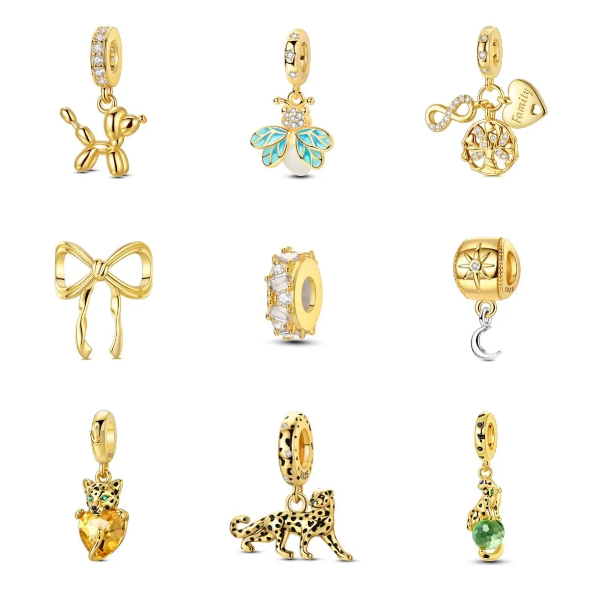 MULA Gold Pendant Collection - 925 silver pendant, 18K gold plated, inlaid with cubic zirconia, suitable for Pandora bracelets and necklaces, an ideal gift for women and girls