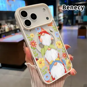 Magnetic Phone Case Supports Wireless Charging for iPhone 17 16  Pro Max Plus 15 14 13 12 11 Air E Gnome in Floral Bliss Pattern Anti-Yellowing Shockproof durable ultra-thin Crystal Transparent Acrylic Cover