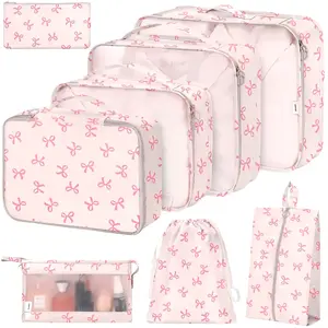 8 Set Packing Cubes for Suitcases,Suitcase Organizer with Shoe,Cosmetics,Clothing, and Accessories Bags for Travel Lightweight Luggage Organizer Women Men(Pink Bows)