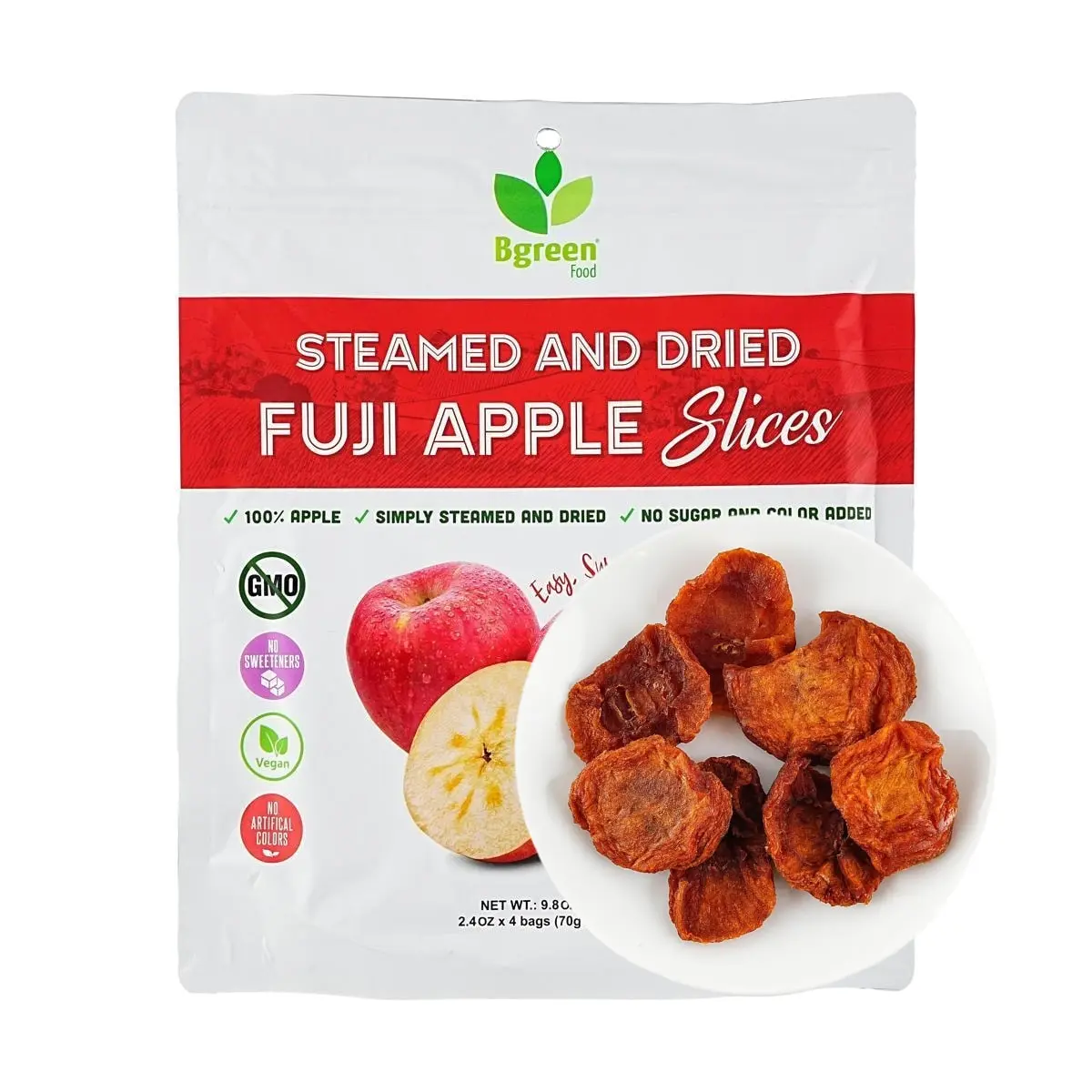 BIG GREEN Fuji Apple Chips - 4 Pack, 280g | 0 Sugar, 0 Additives, Healthy Snack, Dried Fruit