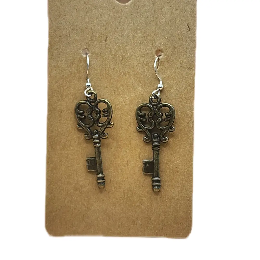 Vintage Key Earrings - Ornate Design Antique Style Hanging Accessories with Detailed Filigree Patterns 1" x 0.25" x 2"