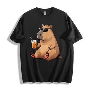 Cute Animal Design Unisex T-Shirt Capybara With Sunglasses And Cocktail Summer Wear For Men Women And Kids Perfect Gift For Animal Lovers And Beach Goers