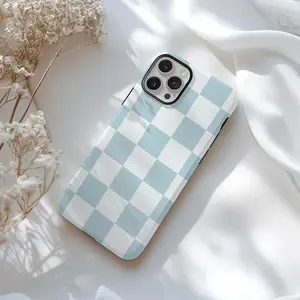 Soft Blue Checkered Phone case for iPhone 17, 16, 15, 14, 13, 16e, 17 Air Case Checkerboard pattern iPhone Cases - Simple Phone Case gift for her