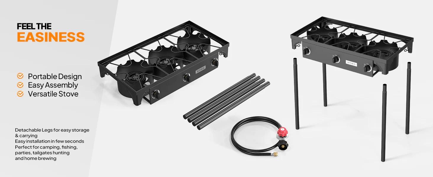 [ FLASH SALE ] ROVSUN 3-Burner 225000 BTU Outdoor Camping Propane Stove