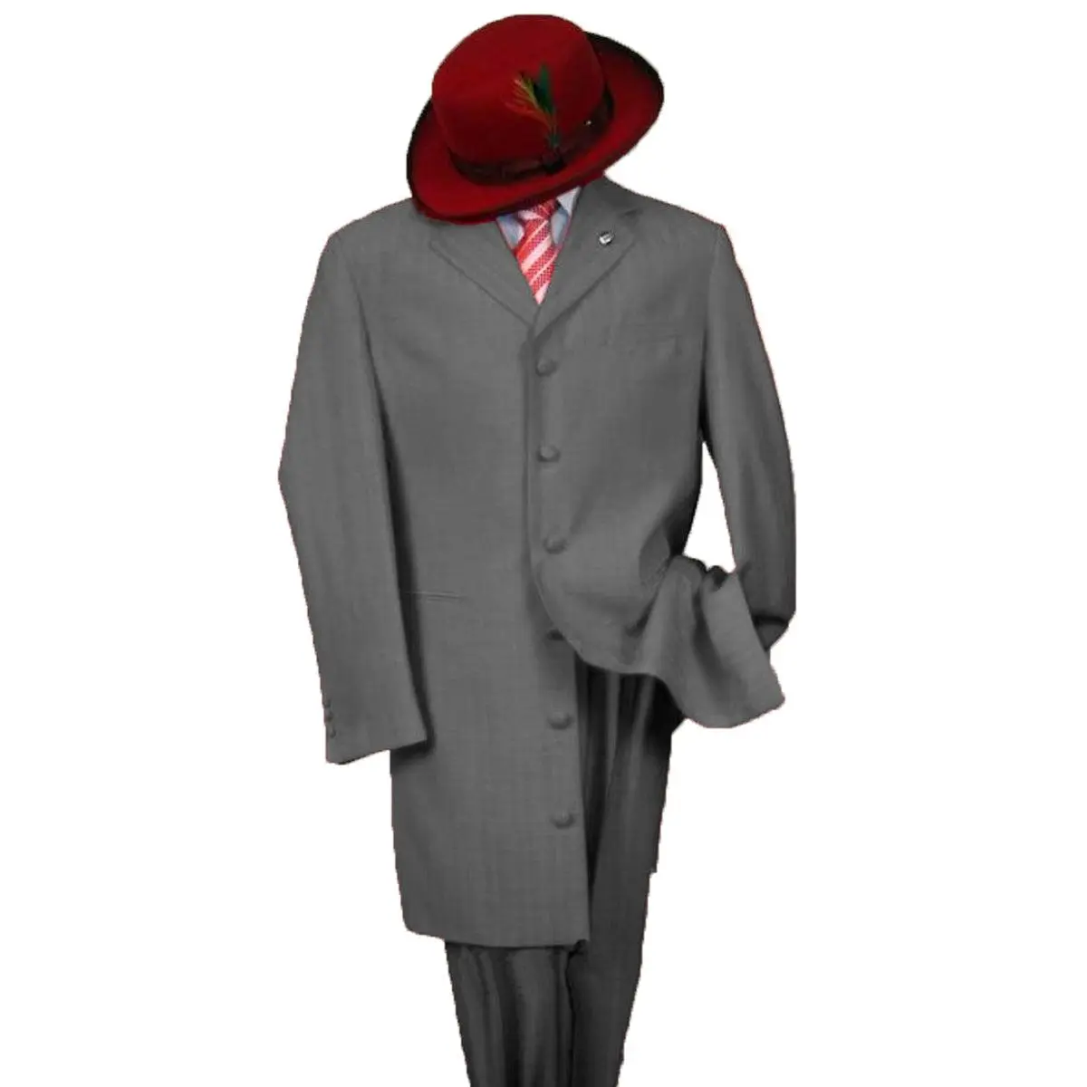 Mens 2PC Classic Long Fashion Zoot Suit in Charcoal Grey