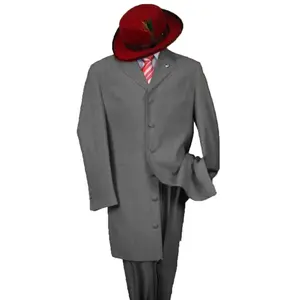 Mens 2PC Classic Long Fashion Zoot Suit in Charcoal Grey