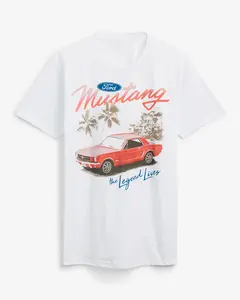 Express Ford Red Mustang White Graphic T-Shirt