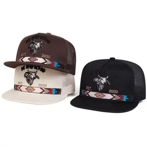 Adjustable Letter Bull Head Embroidered Hip Hop Hat Mesh Hat Baseball Cap Trucker Hat for Casual Outdoor Use, Unisex Sun Protection