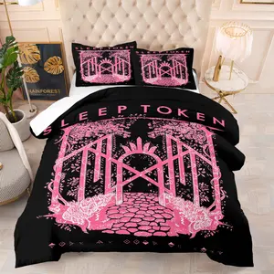 Sleep Token Themed Quilt Set, Bedroom Bedding Set, Including 1 Quilt and 1 or 2 Pillowcases without Pillows, Suitable as a Gift for Fans, Soft and Warm Bedroom Decoration for Teenagers, and Adult