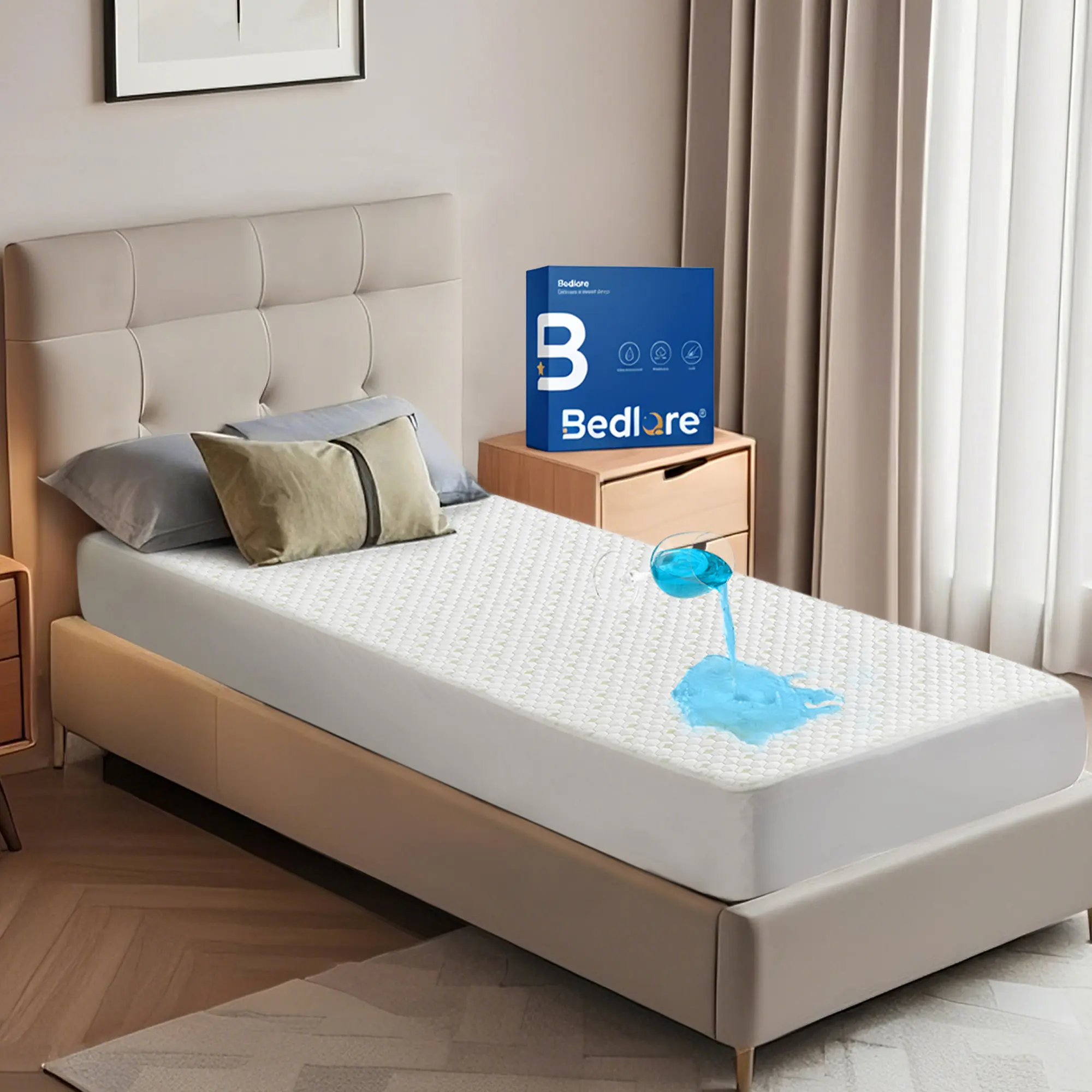 【HomeEssentials】BEDLORE Fit Sheet & Waterproof Sheet, Luxury Honeycomb Mattress Protector, Ultra Soft, Breathable & Noiseless Hotel-Quality Bedding, Deep Pocket (8"-15"), Machine Washable, Ideal for Families with Kids, Pets, or for Guest Rooms
