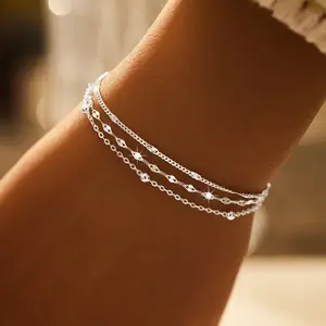 FASHION4U - Sparking 925 Sterling Silver Chain Bracelets For Women Luxury Elegant Three Layer Geometric Bead Bracelet Party Wedding Jewelry