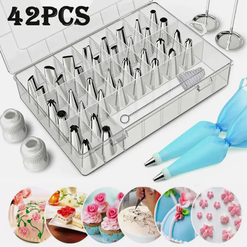 42-Piece Durable Cake Decoration Tools Kit - Bakeware Icing Piping Tips, Pastry Decorative Kit, Kitchen Baking Gadget with Storage Box for Birthday Cake Baking (Ideal for Pastry Enthusiasts)