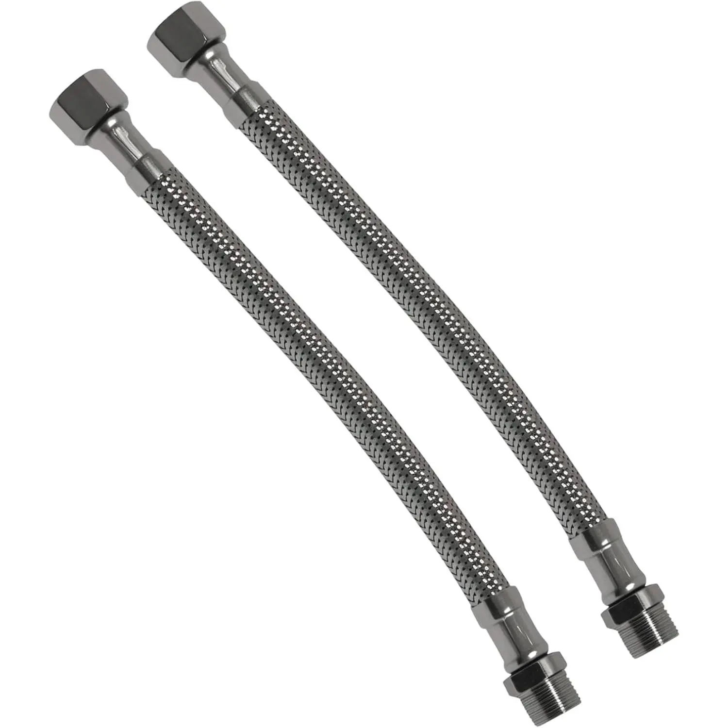 Water Supply Extension Line 8 Inch Long 3/8" Male to 3/8" Female Compression Stainless Steel Braided Hose Fits Toilet Ballcock or Faucet Fitting 2 Pieces