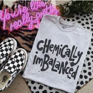 Chemically Imbalanced Bleached Shirt Comfy Unisex Jersey Top Casual Vintage Style Short Sleeve Crew Neck Medium Length