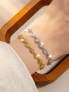 2-piece set of simple stackable bracelet sets / Hollow heart bracelet embossed 18k real gold electroplated non-fading and anti-allergic bracelet / #Accessories #Gift for her #Exquisite jewelry #Daily wear