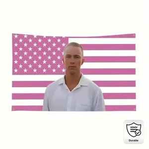 2D Door Banner Starkey Rafe Cameron'S Humorous American Flags Feature a Vibrant Pink And White Striped Design, Perfect for Outdoor Use. Made from Durable Polyester, This 3X5Ft Banner Is Ideal for Decorating Garages, Patios