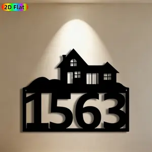 1pc House Number 1563 Metal Wall Art, Stylish House Statue Mural, Ideal Gift for New Year, Christmas, Home Decor Enthusiasts, Rust-Resistant Metal Wall Decor Wall Sculptures, Perfect for Front Porch Wall & Garden Fence, House Number Enthusiasts