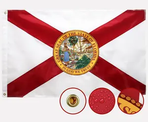 Florida State 3x5 Ft Embroidered Flag, Double Sided Heavy Duty 3 Ply Polyester Waterproof Material with 2 Metal Grommets