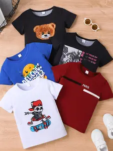 Boy's Graphic Print Round Neck Tee, Casual Short Sleeve Crew Neck T-Shirt for Summer, Kids Clothes for Daily Wear, Funny Graphic Tees