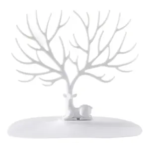 Jewelry Display Tray - Simple White Design with Tree and Deer Figure for Home Decor